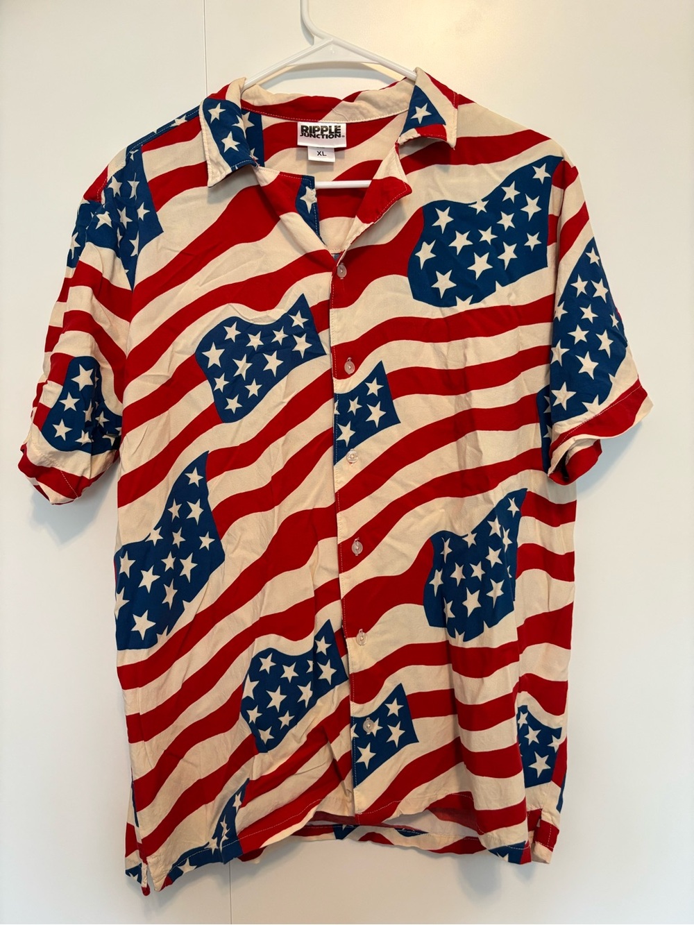 Ripple Junction Men’s Red, White & Blue Flag Pattern Casual Button-Down Shirt